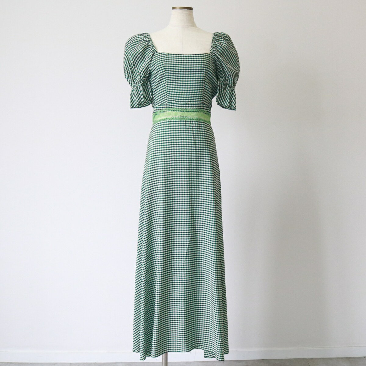 古着 チェック柄 キャンディースリーブ スクエアネック マキシ丈 フレアワンピ―ス レディースS相当 ヴィンテージ /eaa557290 【中古】 【250627】 【Elulu/エルル】