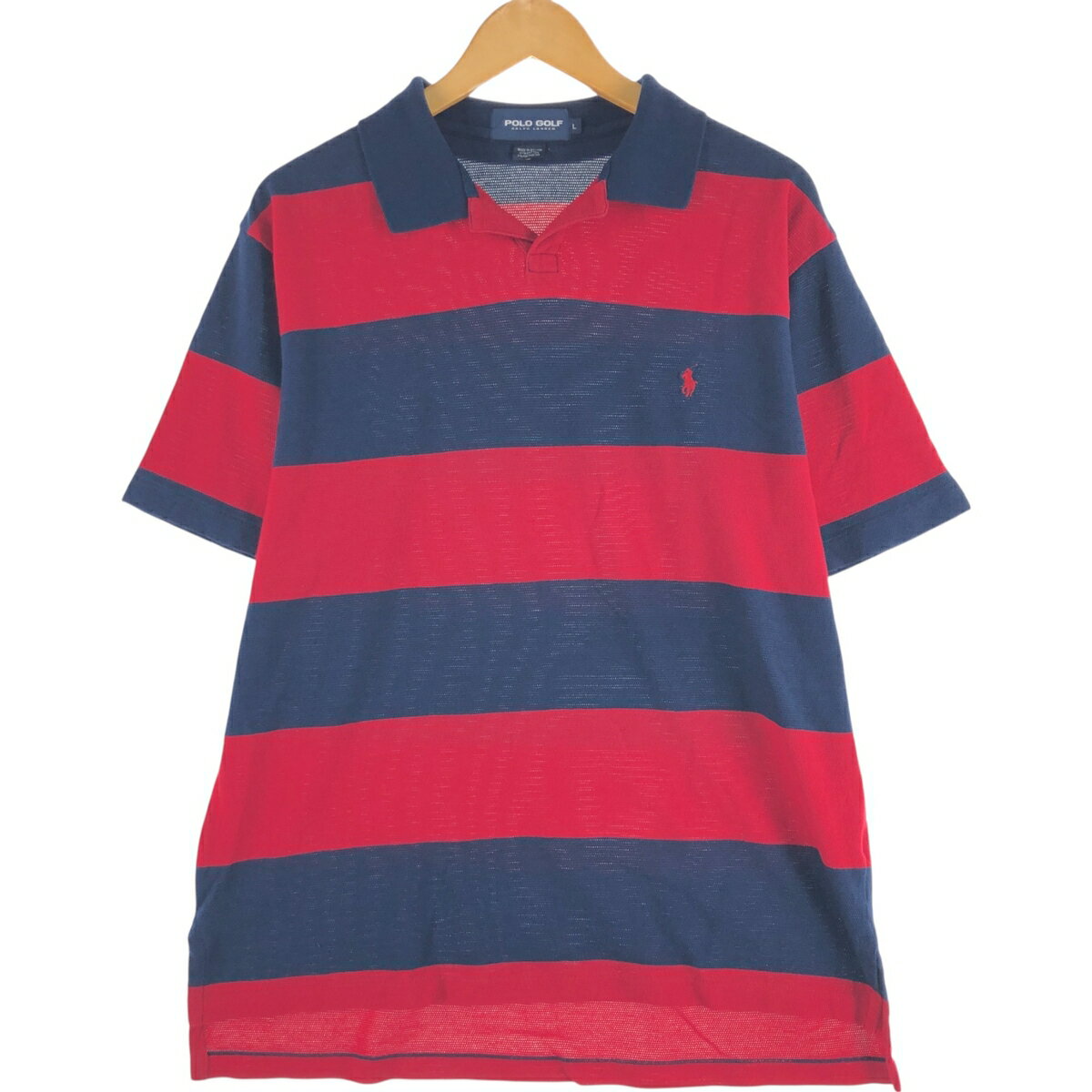 古着 ラルフローレン Ralph Lauren POLO GOLF ポロゴルフ オープンカラー 半袖 ボーダー ポロシャツ メンズL相当 /eaa557468 【中古】 【250615】 レッド系 春夏秋