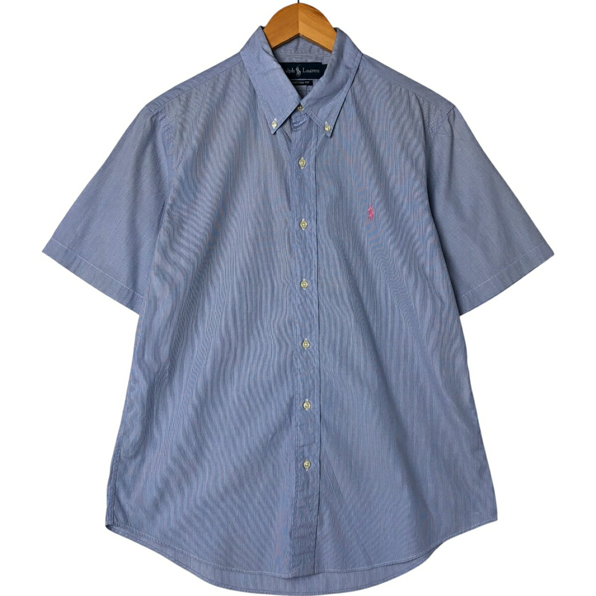古着 ラルフローレン Ralph Lauren CUSTOM FIT 半袖 ボタンダウン ストライプシャツ メンズL相当 /eaa5..