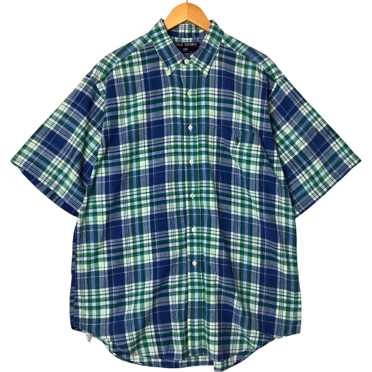 古着 90'S ラルフローレン Ralph Lauren POLO SPORT ポロスポーツ 半袖 ボタンダウン チェックシャツ カナダ製 メンズL相当 ヴィンテージ /eaa557863 【中古】 【250616】