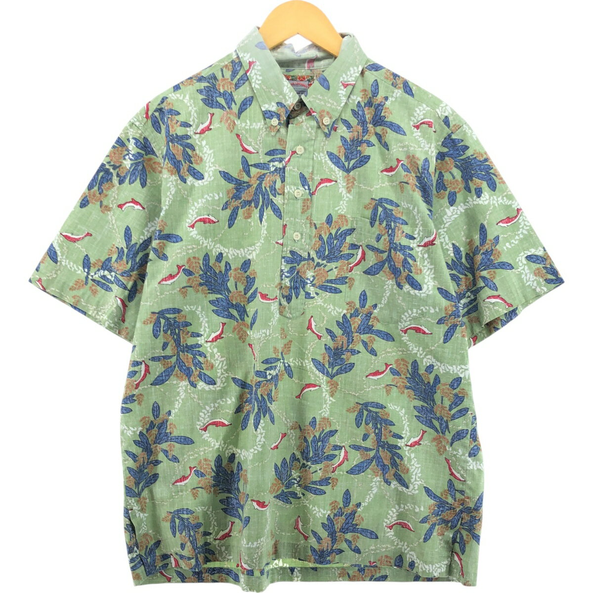 古着 90'S レインスプーナー REYNSPOONER COMMEMORATIVE CLASSICS 総柄 ボタニカル柄 イルカ柄 プルオーバー ボタンダウン ハワイアンアロハシャツ ハワイ製 メンズL相当 ヴィンテージ /eaa560109 【中古】 【250623】