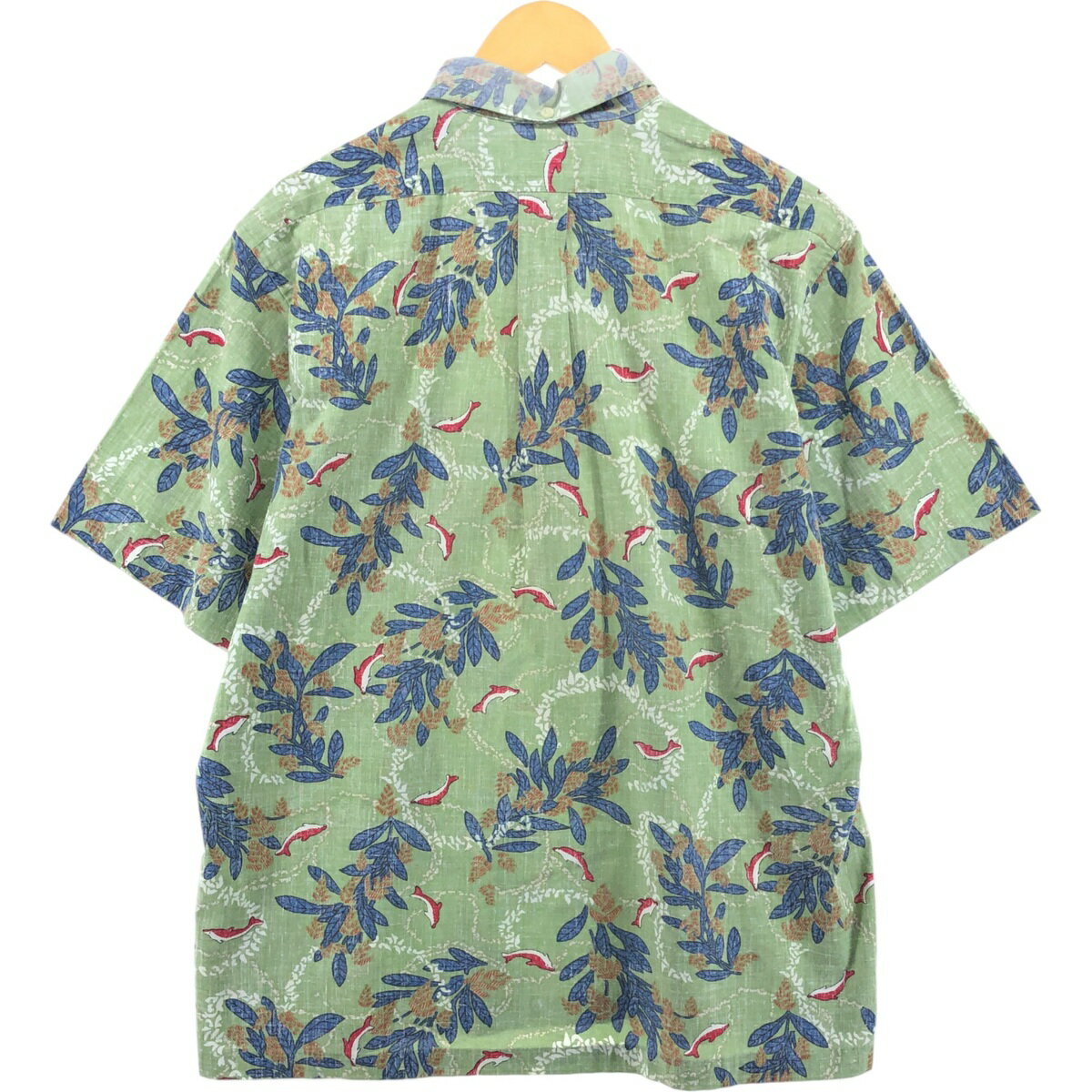 古着 90'S レインスプーナー REYNSPOONER COMMEMORATIVE CLASSICS 総柄 ボタニカル柄 イルカ柄 プルオーバー ボタンダウン ハワイアンアロハシャツ ハワイ製 メンズL相当 ヴィンテージ /eaa560109 【中古】 【250623】