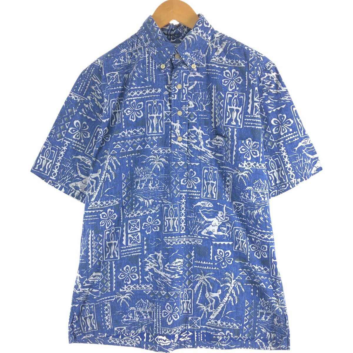 古着 90'S レインスプーナー REYNSPOONER 水着タグ ビキニタグ 総柄 プルオーバー ボタンダウン ハワイアンアロハシャツ ボックスシャツ メンズS相当 ヴィンテージ /eaa560134 【中古】 【250623】 【SS2603_10】