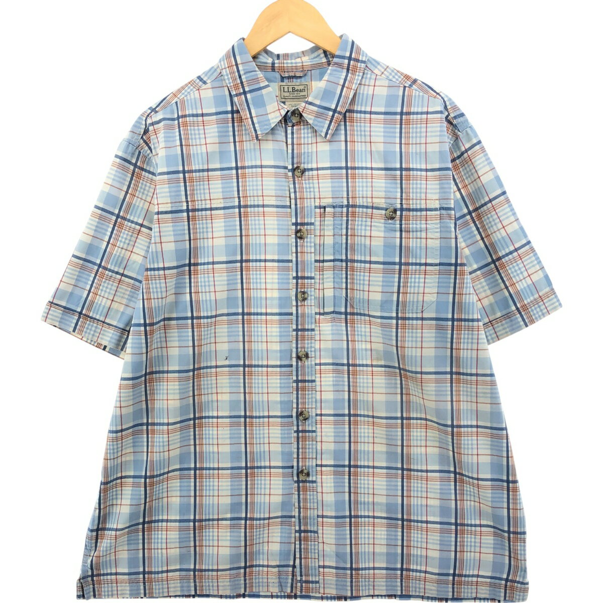 樂天商城 - 古着 90~00'S エルエルビーン L.L.Bean チェック柄 半袖 ポリコットンシャツ ボックスシャツ メンズL相当 ヴィンテージ /eaa560403 【中古】 【250621】 【SS2603_30】