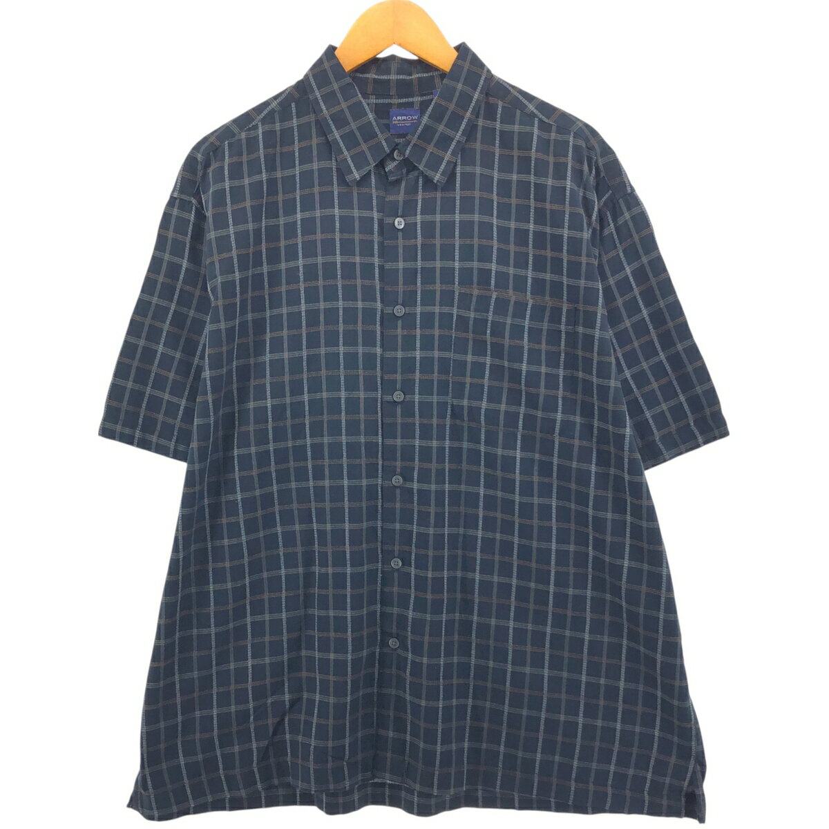 Rakuten - 古着 アロー Arrow チェック柄 半袖 シルクシャツ ボックスシャツ メンズXL相当 /eaa560414 【中古】 【250621】 【SS2603_30】
