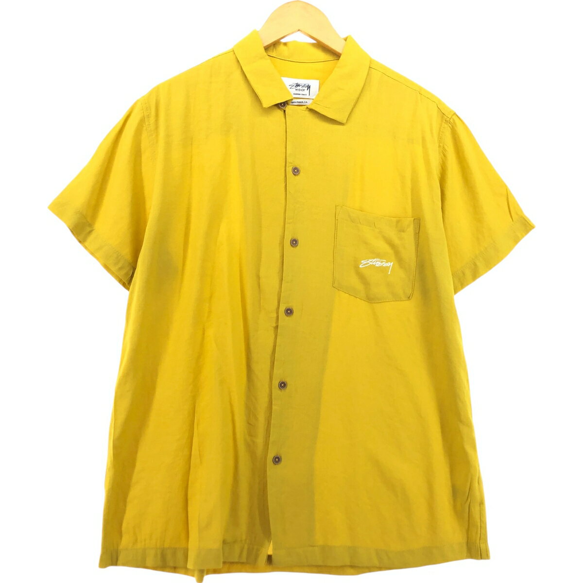 STUSSY◇ボダンダウン半袖シャツ/M/リネン/マドラスチェック STUSSY