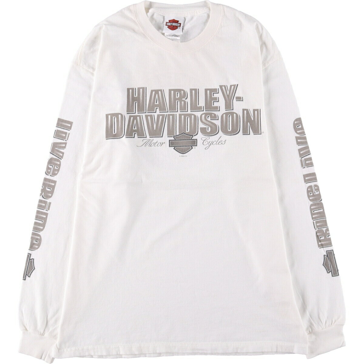 商品詳細 ブランド・Harley-Davidson・ハーレーダビッドソン・ 特徴・クルーネック(丸首)・長袖・両面プリント・袖プリント・ モデル/形状・ロングTシャツ ロンT・ 素材・コットン:100%・ 色・ホワイト系 白色・ 柄・プリン...