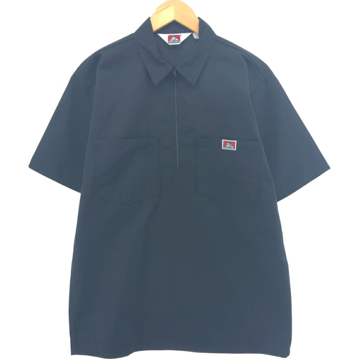 樂天商城 - 古着 90'S ベンデイビス BEN DAVIS ハーフジップ 半袖 ワークシャツ ボックスシャツ USA製 メンズM相当 ヴィンテージ /eaa560832 【中古】 【250621】 【SS2603_30】 ブラック系 春夏
