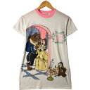 古着 90'S GIGGLES BEAUTY AND THE BEAST 美女と野獣 大判プリント キャラクタープリントTシャツ USA製 レディースS相当 ヴ...