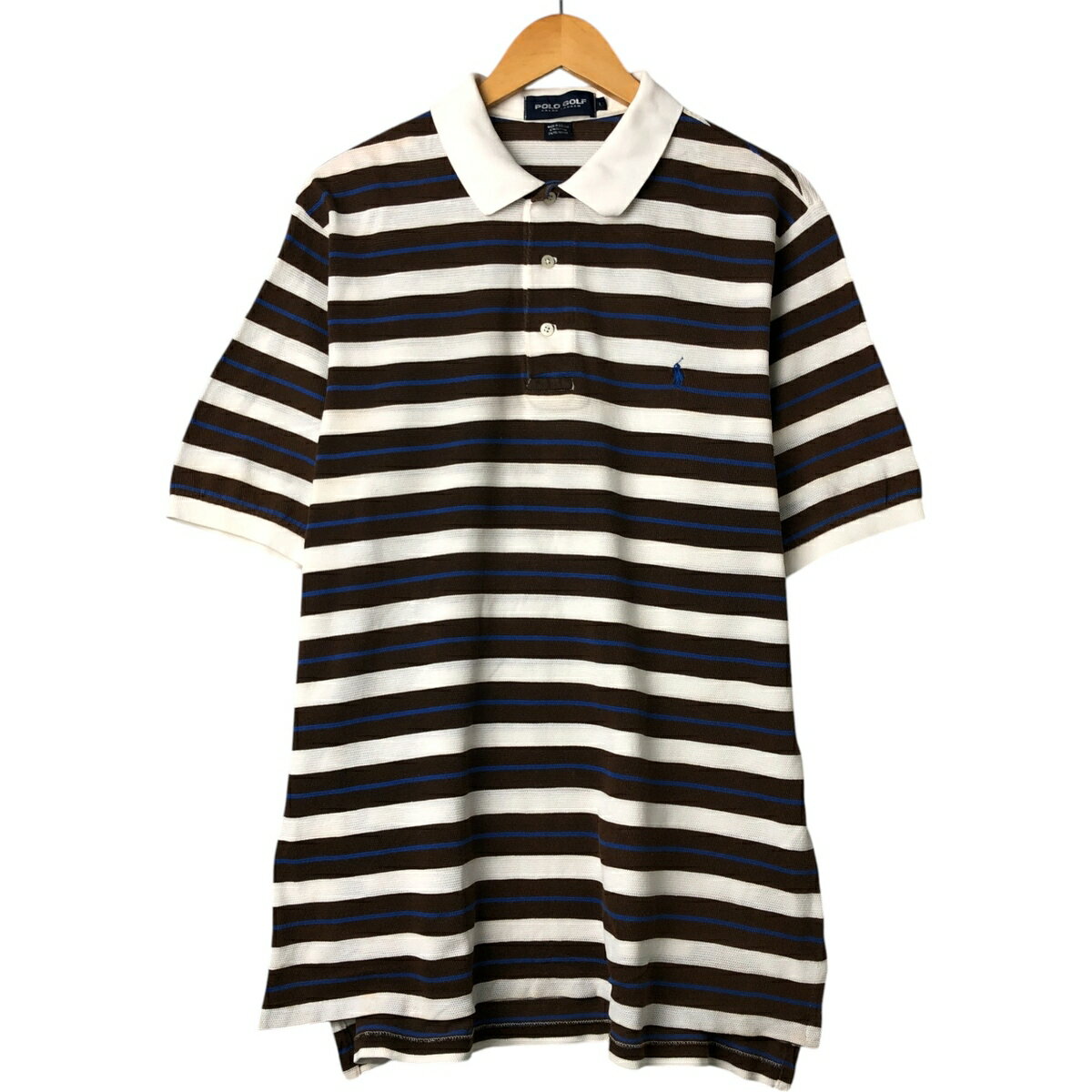 古着 90'S ラルフローレン Ralph Lauren POLO GOLF ポロゴルフ マルチボーダー 半袖 ボーダー ポロシャツ メンズL相当 ヴィンテージ /eaa561338 【中古】 【250630】 ホワイト系 春夏秋