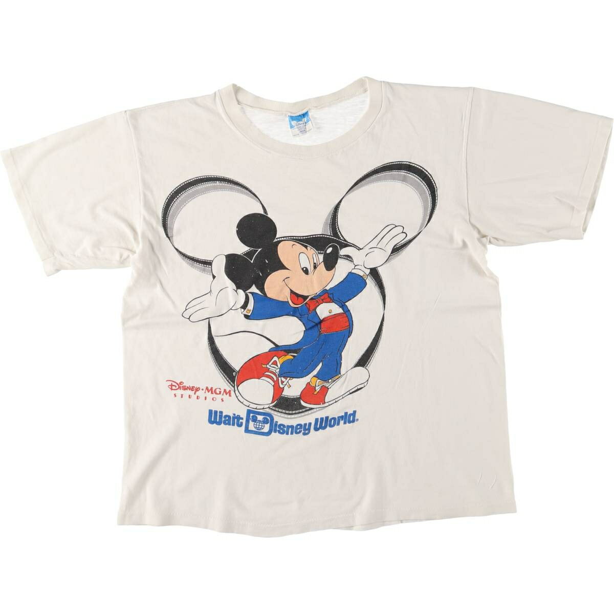 Character - 古着 80'S ディズニー DISNEY MICKEY MOUSE ミッキーマウス キャラクタープリントTシャツ USA製 メンズL相当 ヴィンテージ /eaa561414 【中古】 【250628】 ホワイト系 春夏秋