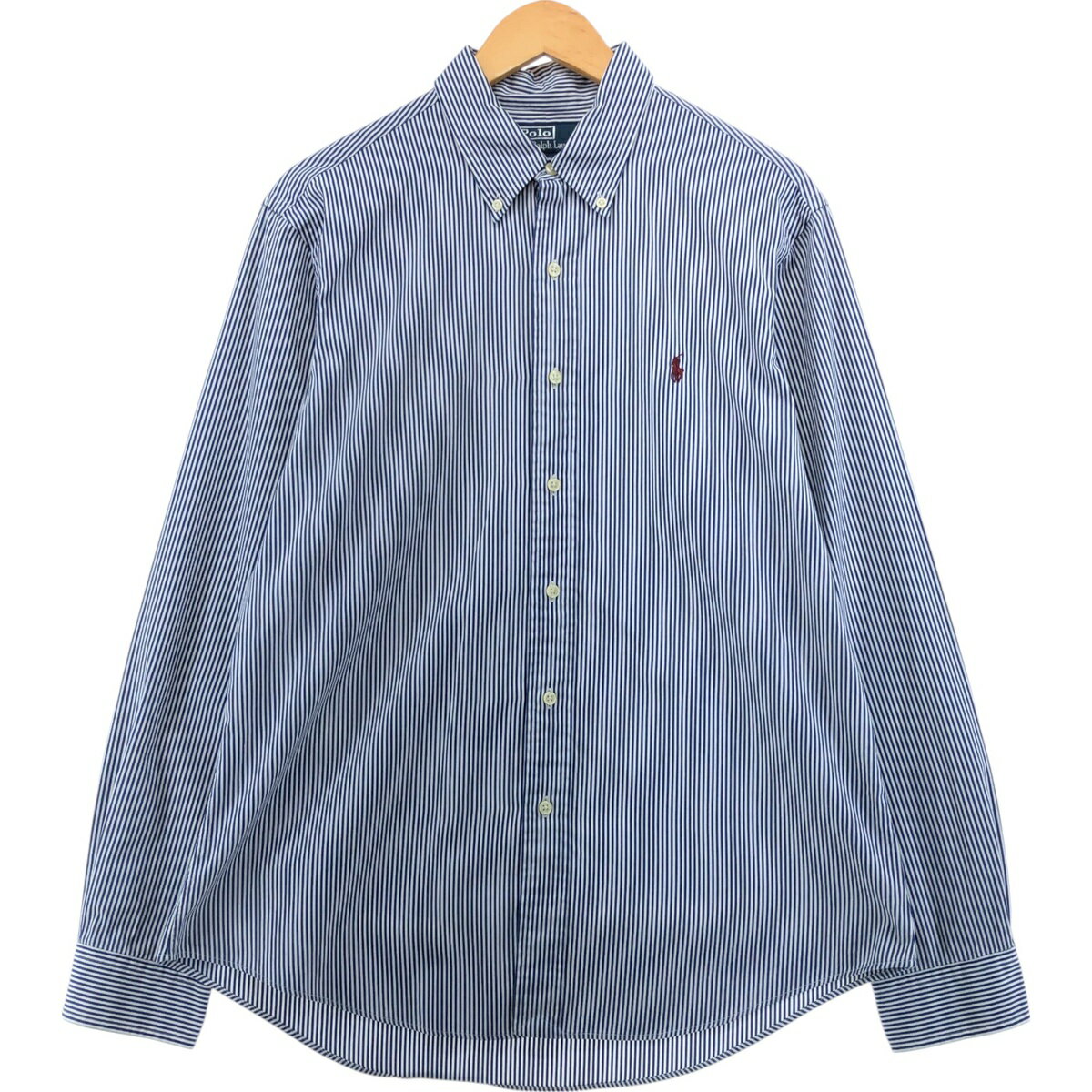 古着 ラルフローレン Ralph Lauren POLO by Ralph Lauren CUSTOM FIT 長袖 ボタンダウンストライプシャツ メンズL相当 /eaa561514 【中古】 【250628】 【SS2603_10】 ネイビー系 春夏秋冬