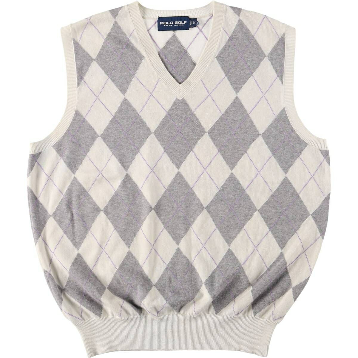 古着 ラルフローレン Ralph Lauren POLO GOLF ポロゴルフ アーガイル柄 Vネック コットンニットベスト メンズM相当 /eaa561683...