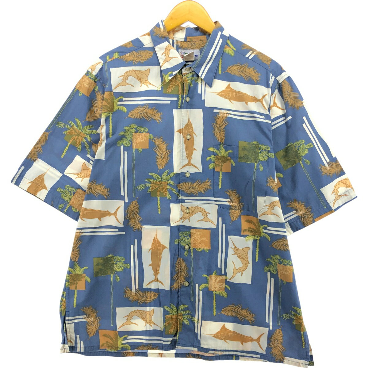 古着 90'S レインスプーナー REYNSPOONER 水着タグ ビキニタグ 総柄 ハワイアンアロハシャツ ボックスシャツ メンズL相当 ヴィンテージ /eaa561726 【中古】 【250629】 【SS2603_10】