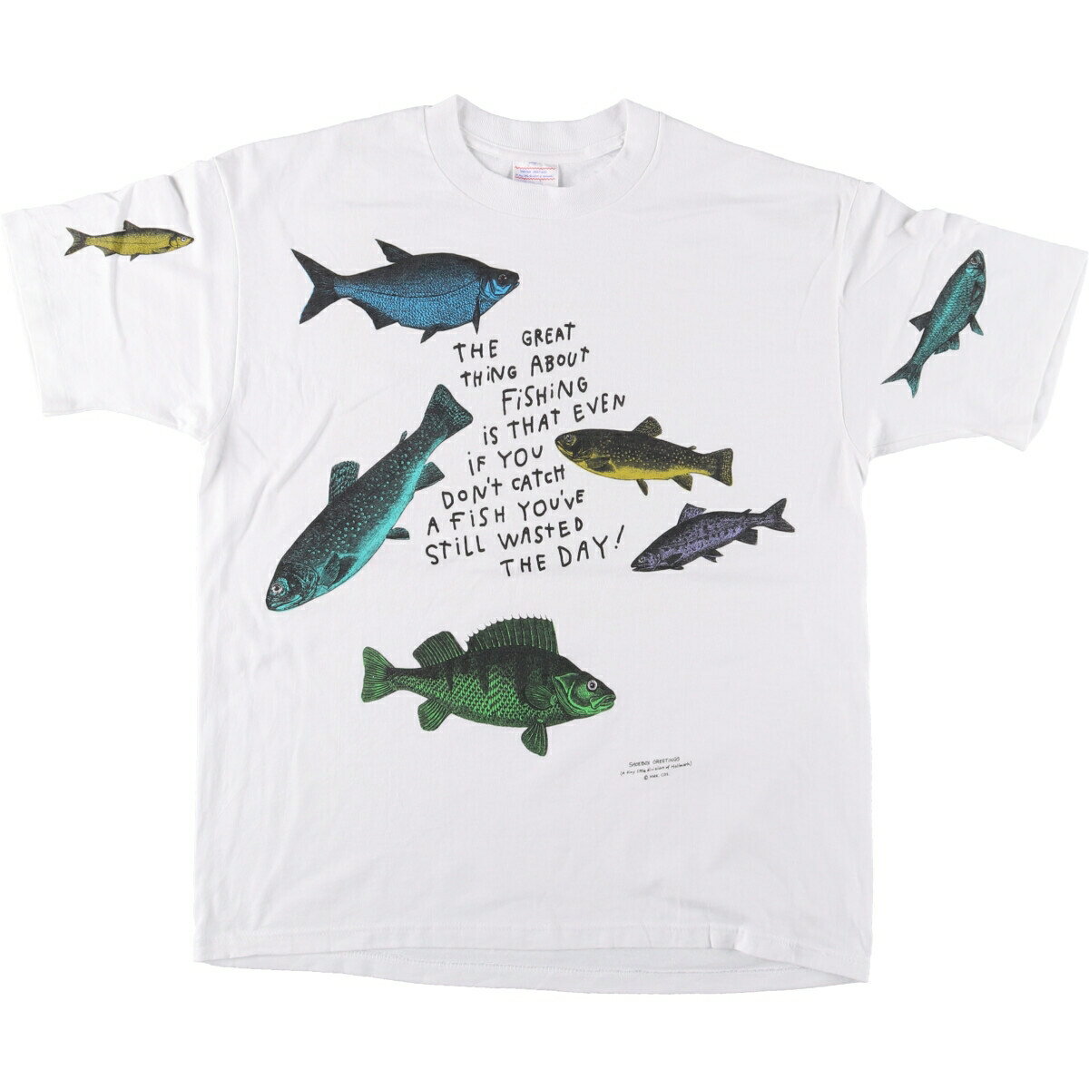 古着 90'S SHOEBICS GREETINGS 魚柄 大判プリント アニマルTシャツ USA製 メンズXL相当 ヴィンテージ /eaa562080 【中古】 【250702】