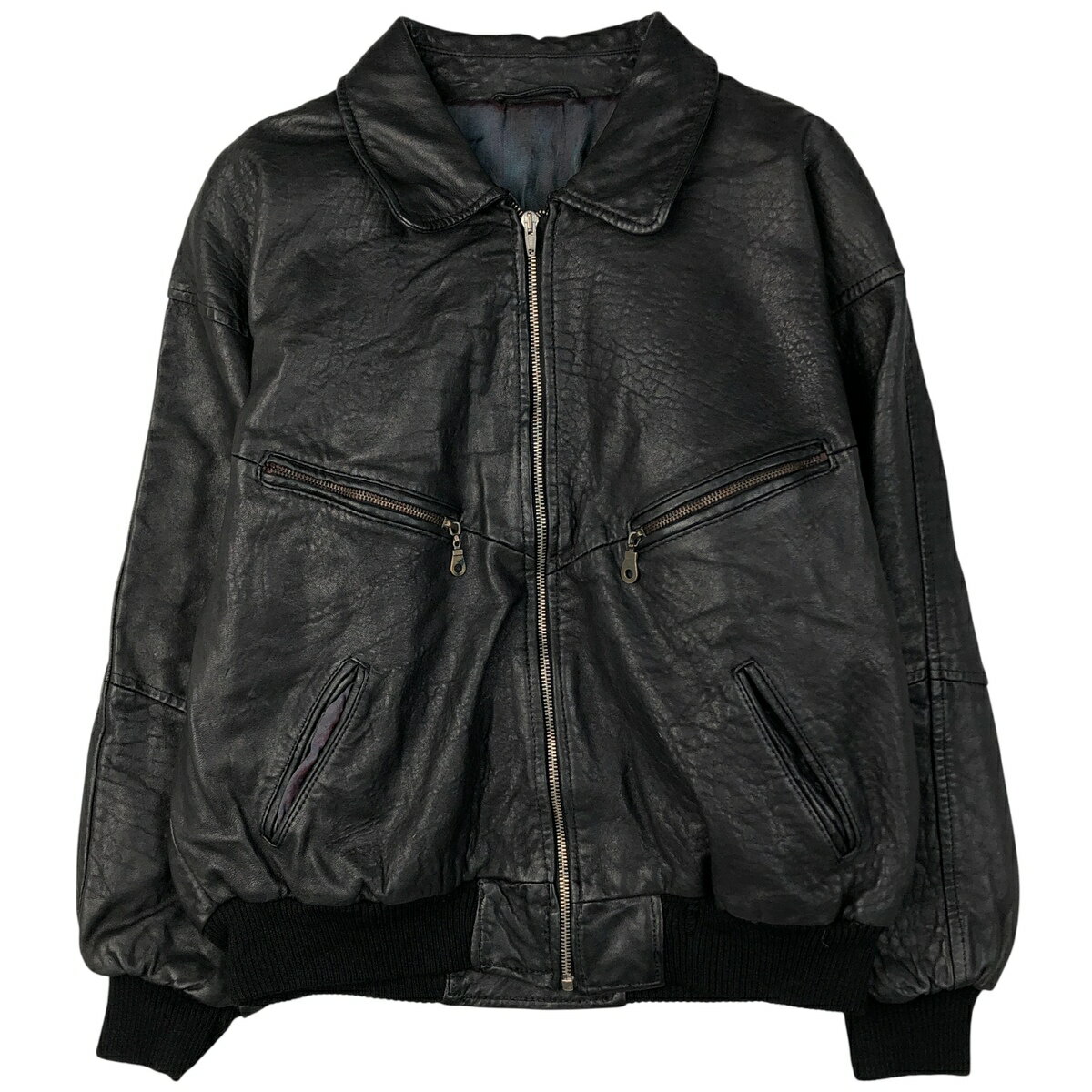 樂天商城 - 古着 スイングトップタイプ レザーブルゾン メンズL相当 /eaa562174 【中古】 【260115】 【NH-2508】 ブラック系 春秋冬