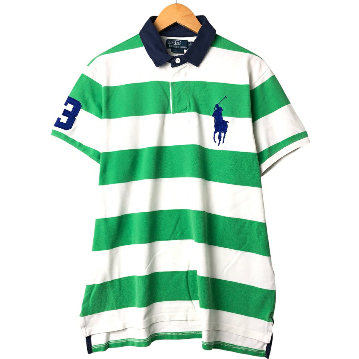 古着 ラルフローレン Ralph Lauren POLO by Ralph Lauren CUSTOM FIT ボーダー柄 ビッグポニー 半袖 ラガーシャツ メンズXL相当 /eaa562425 【中古】 【250623】