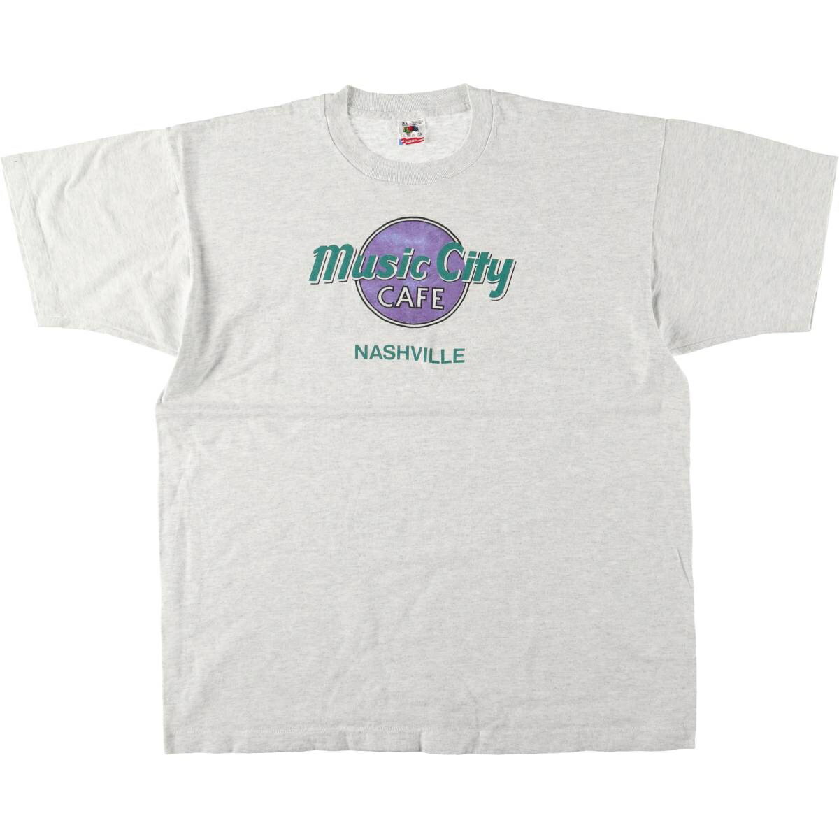 古着 90'S フルーツオブザルーム FRUIT OF THE LOOM MUSIC CITY CAFE ミュージックシティ カフェ アドバタイジングTシャツ USA製 メンズXL相当 ヴィンテージ /eaa562526 【中古】 【250627】