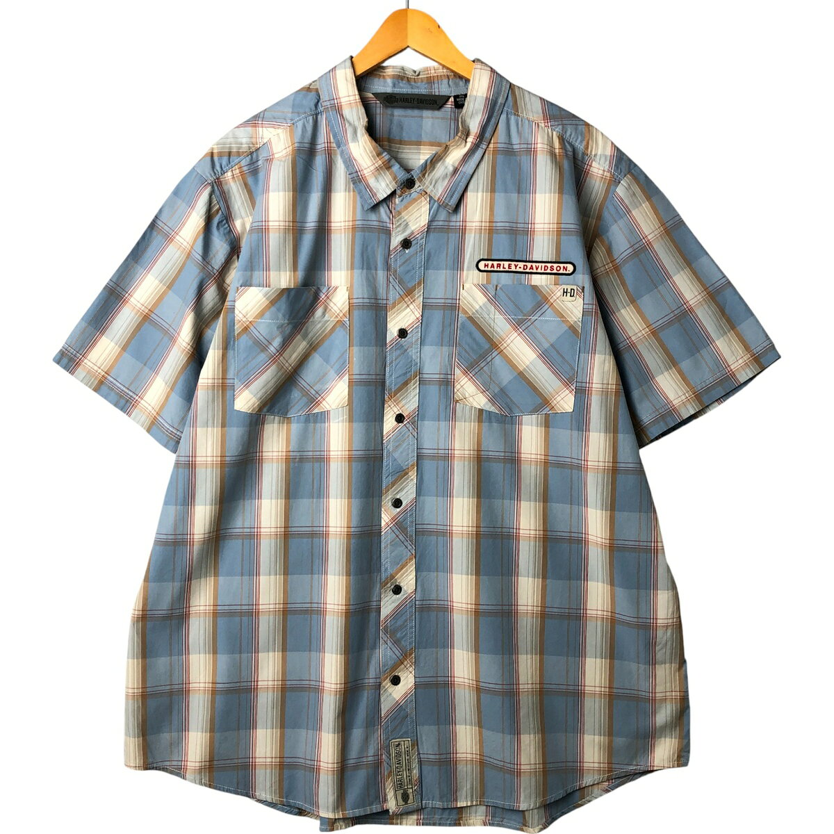 Rakuten - 古着 ハーレーダビッドソン Harley-Davidson チェック柄 隠しボタンダウン 半袖 ワークシャツ メンズXXL相当/eaa562731 【中古】 【250629】 【SS2603_30】