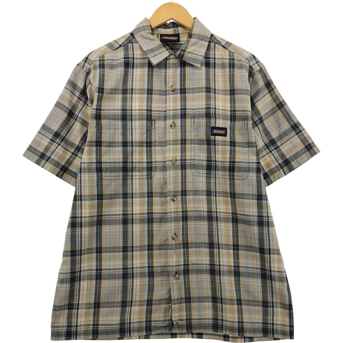 Other - 古着 ディッキーズ Dickies チェック柄 オープンカラー 半袖 ワークシャツ ボックスシャツ メンズL相当/eaa562736 【中古】 【250628】 【SS2603_30】 グレー系 春夏