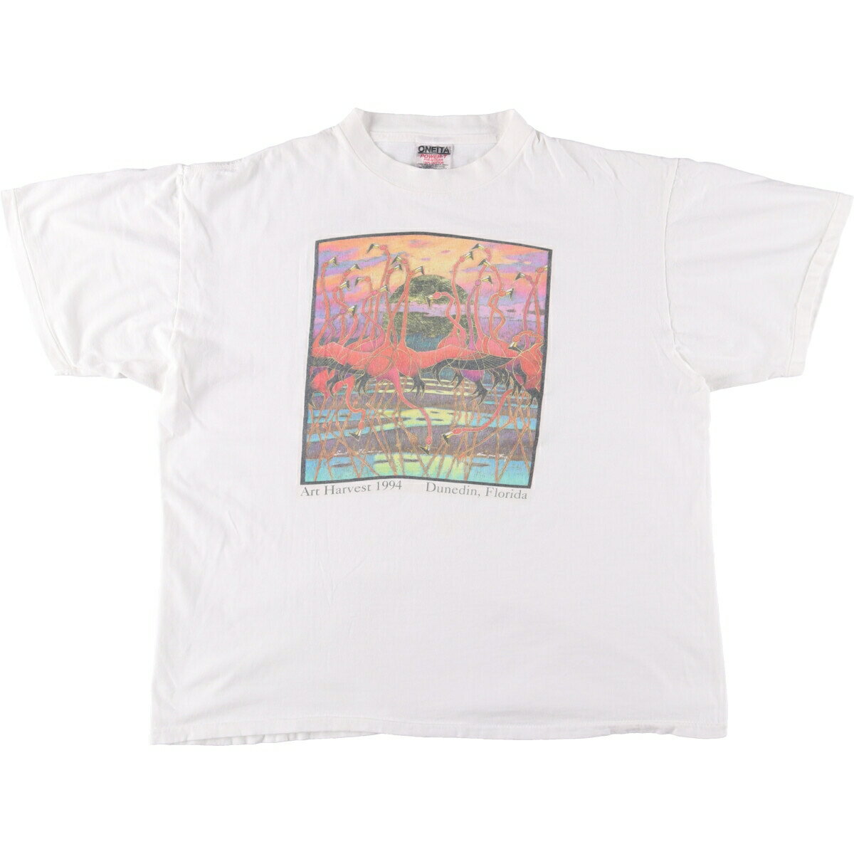 古着 90 039 S オニータ ONEITA フラミンゴ柄 アニマルTシャツ メンズXL相当 ヴィンテージ /eaa562892 【中古】 【250630】 ホワイト系 春夏秋
