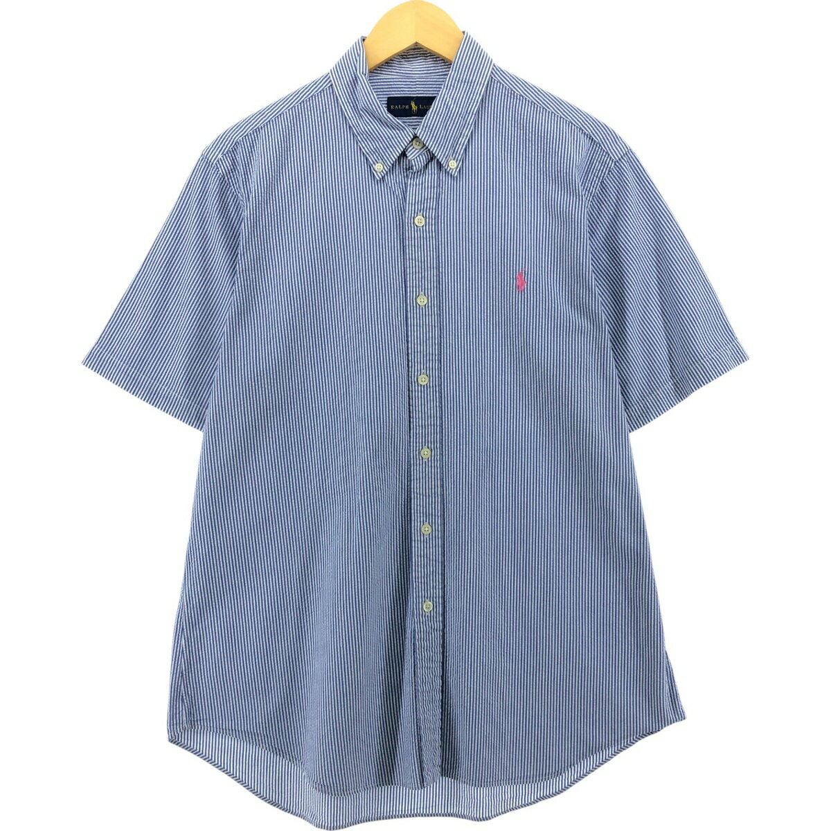 Casual Shirts - 古着 ラルフローレン Ralph Lauren RALPH LAUREN シアサッカー 半袖 ボタンダウン ストライプシャツ メンズL相当 /eaa562958 【中古】 【250629】 【SS2603_10】 ブルー系 春夏