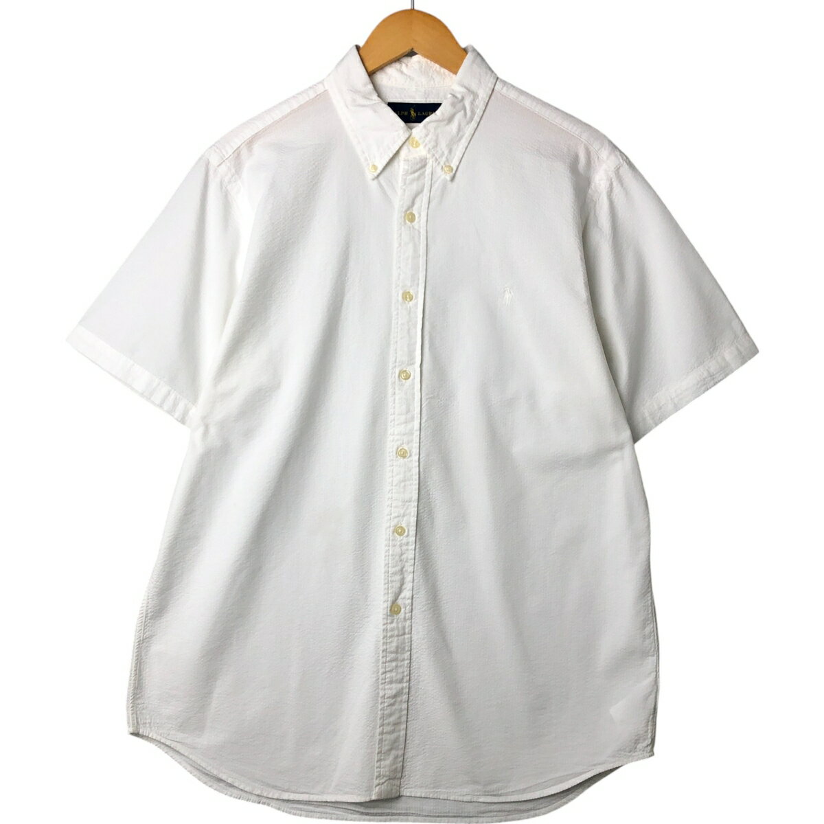 古着ラルフローレン Ralph Lauren シアサッカー 半袖 ボタンダウンシャツ メンズL相当/eaa562974 【中古】 【250628】 【SS2603_10】 ホワイト系 春夏