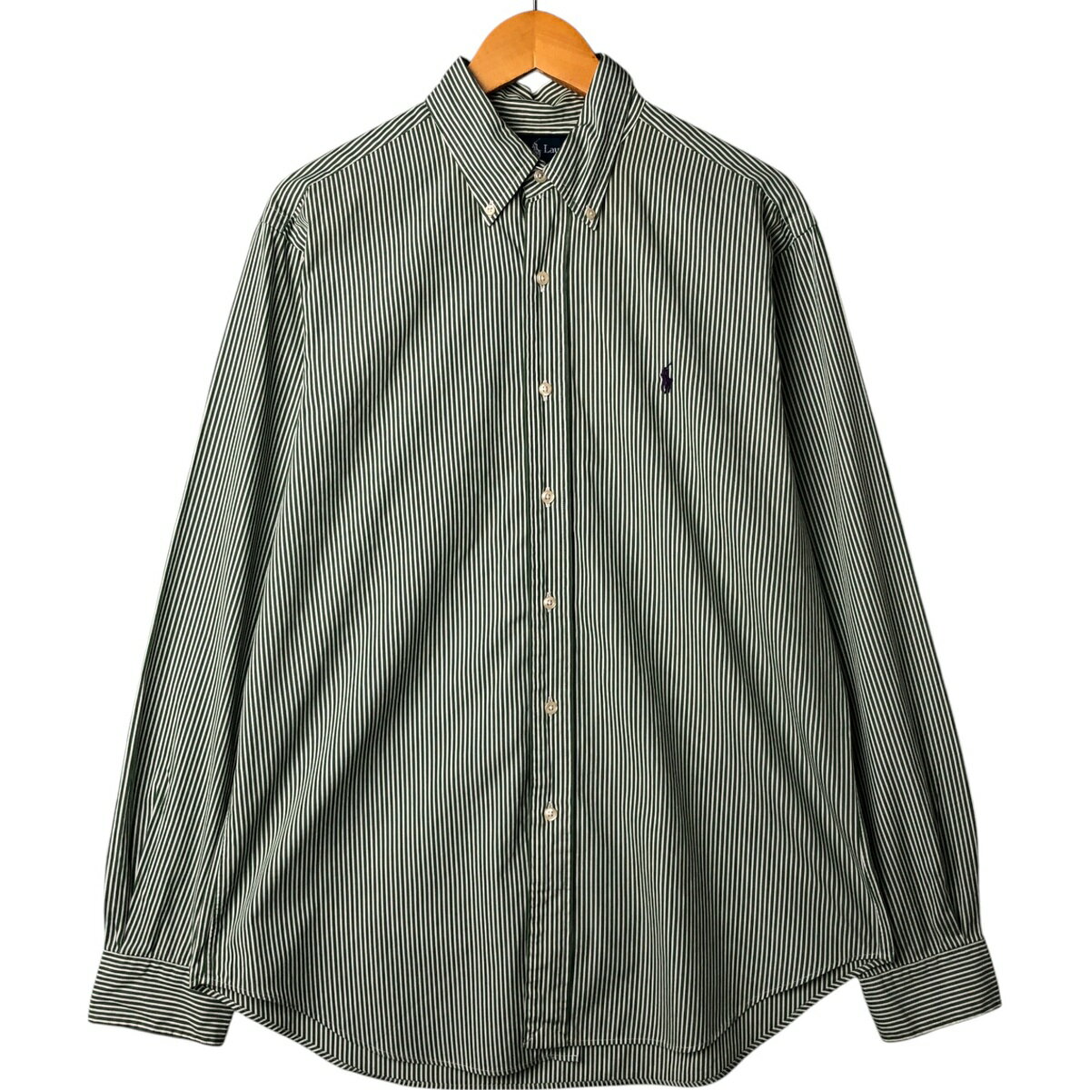 古着 ラルフローレン Ralph Lauren CLASSIC FIT クラシックフィット 長袖 ボタンダウンストライプシャツ メンズL相当 /eaa563148 【中古】 【250710】 【SS2603_10】 グリーン系 春夏秋冬