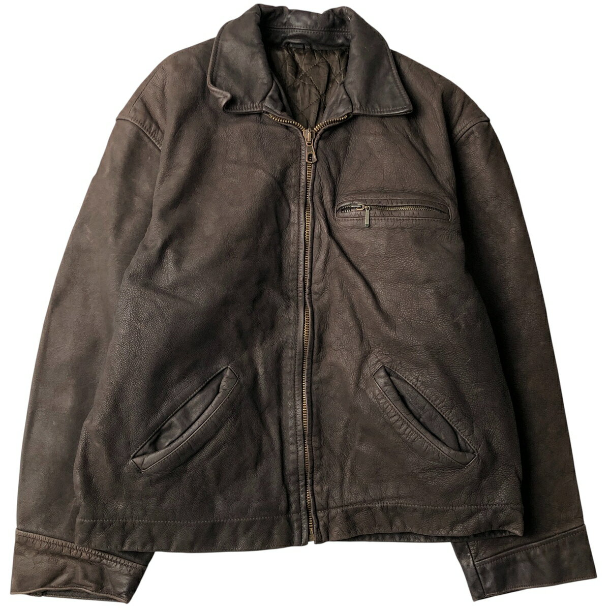 Leather Jacket - 古着 スイングトップタイプ レザーブルゾン メンズL相当 /eaa563333 【中古】 【260115】 【NH-2508】 ブラウン系 春秋冬