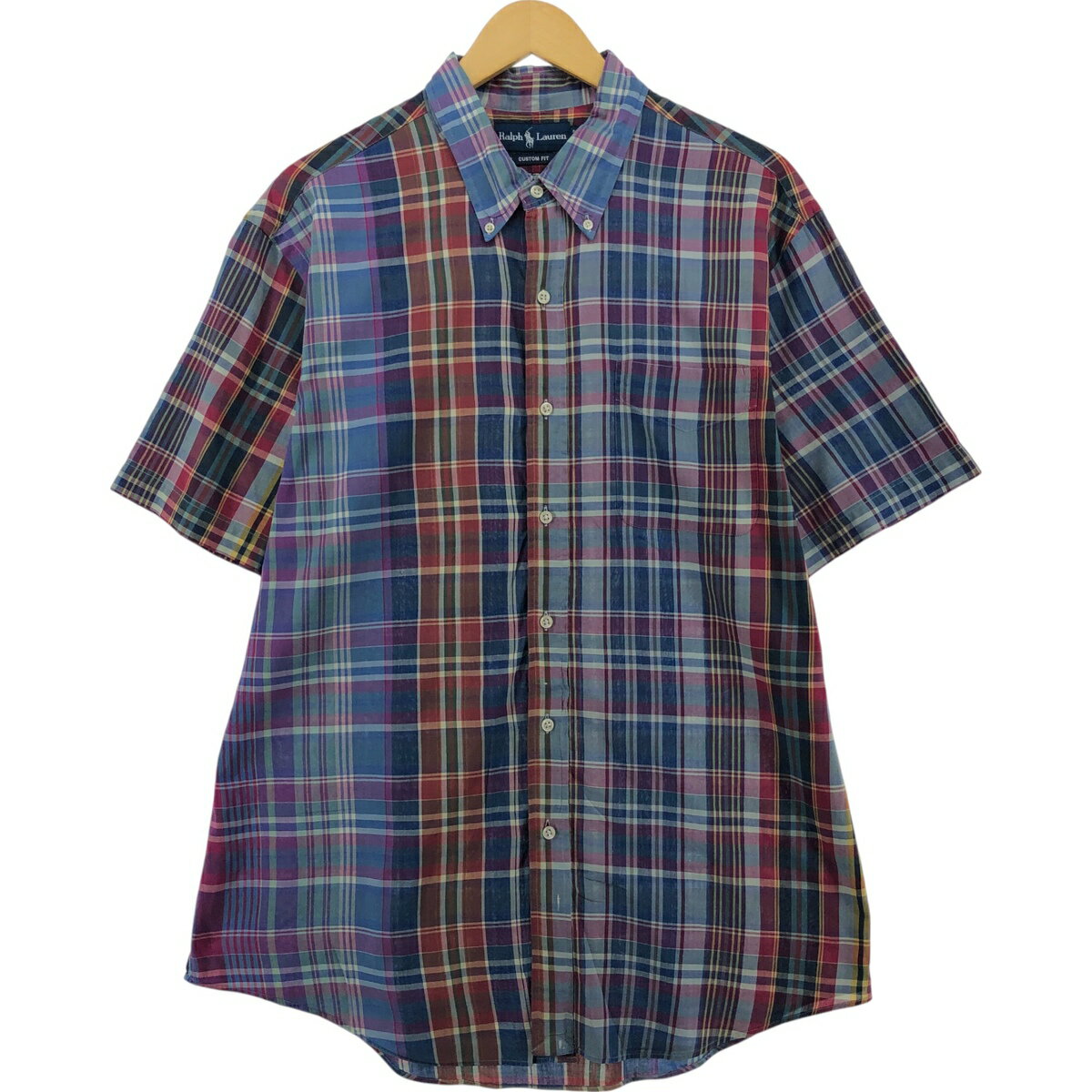 樂天商城 - 古着 ラルフローレン Ralph Lauren マドラスチェック 半袖 ボタンダウン チェックシャツ メンズXL相当 /eaa564013 【中古】 【250703】 【SS2603_10】
