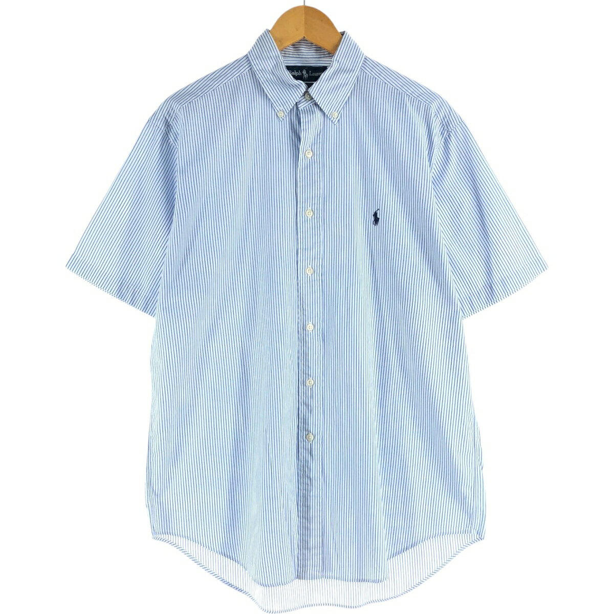樂天商城 - 古着 ラルフローレン Ralph Lauren YARMOUTH 半袖 ボタンダウン ストライプシャツ メンズM相当 /eaa564028 【中古】 【250704】 ホワイト系 春夏
