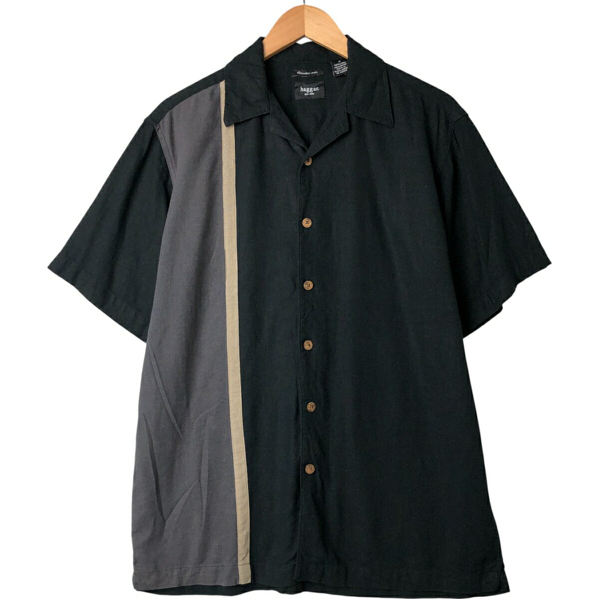 樂天商城 - 古着 ハガー HAGGAR WASHABLE LINEN 半袖 オープンカラー レーヨン×リネンシャツ ボックスシャツ メンズM相当 /eaa564464 【中古】 【250704】 【SS2606_30