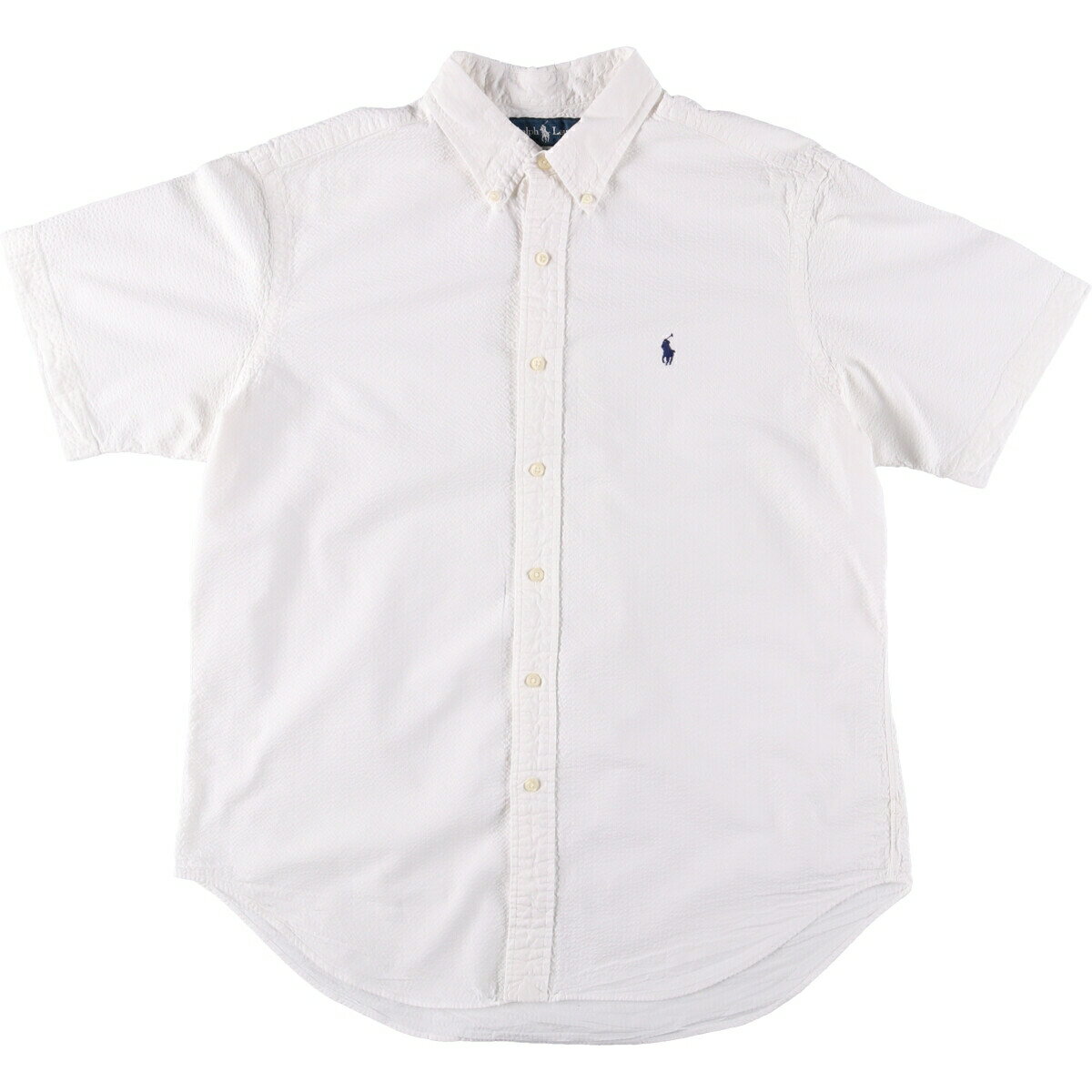 Rakuten - 古着 ラルフローレン Ralph Lauren CLASSIC FIT シアサッカー 半袖 ボタンダウンシャツ メンズL相当 /eaa565247 【中古】 【250707】 【SS2606_10】