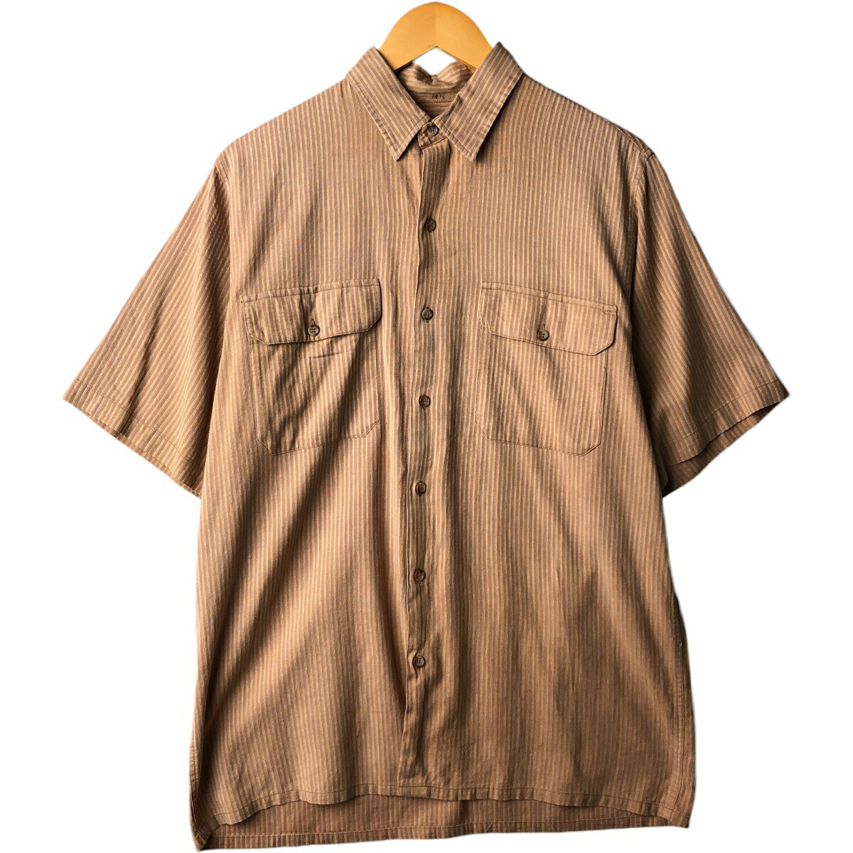 古着 80'S バナナリパブリック BANANA REPUBLIC 半袖 コットン ストライプシャツ ボックスシャツ メンズL相当 ヴィンテージ /eaa565888 【中古】 【250711】