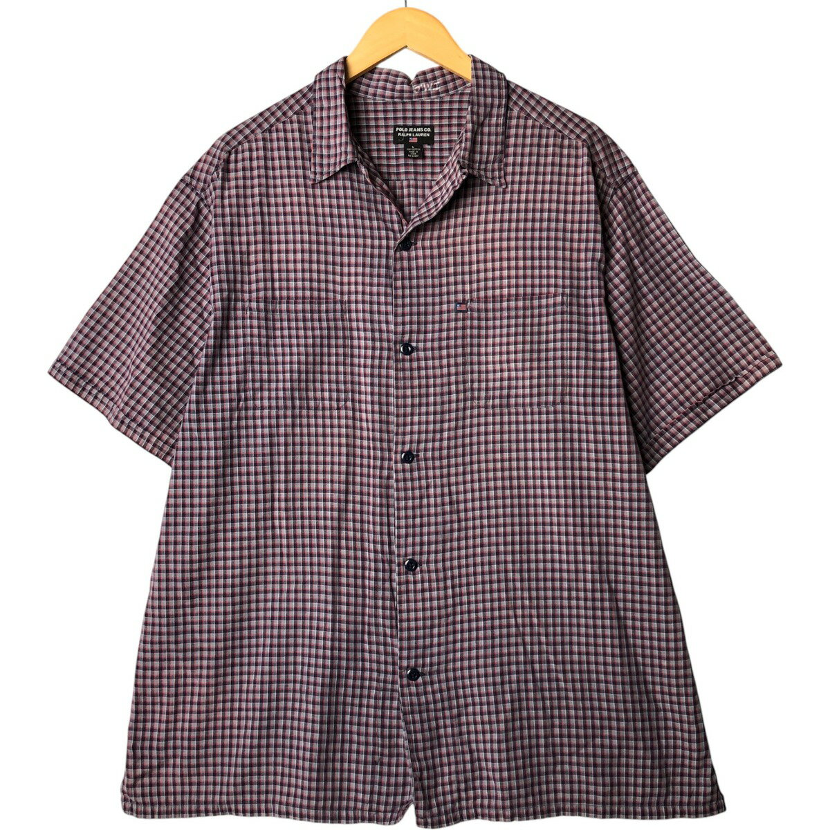 古着 ラルフローレン Ralph Lauren POLO JEANS COMPANY チェック柄 半袖 オープンカラー コットンシャツ ボックスシャツ メンズL相当 ヴィンテージ /eaa566219 【中古】 【250713】