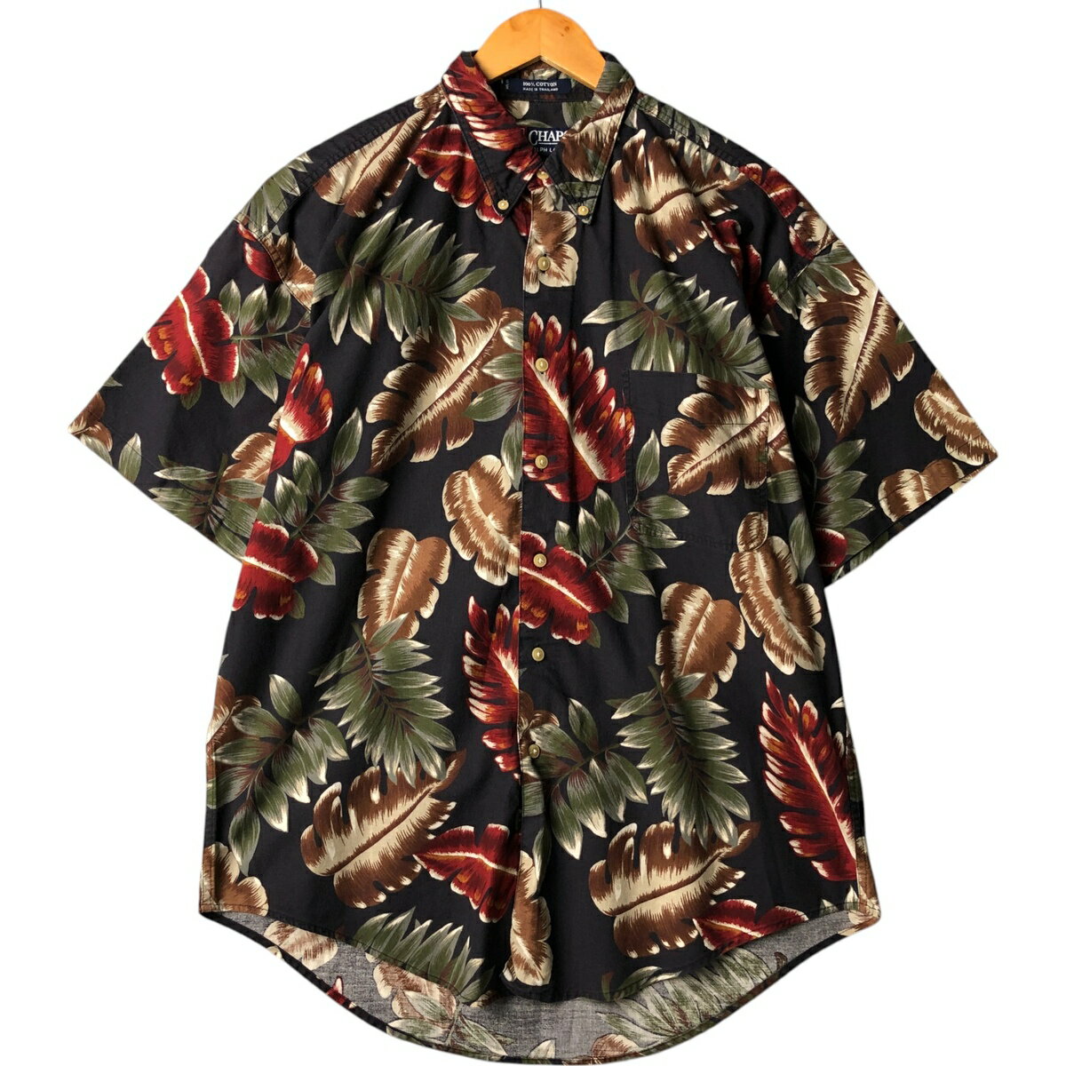 古着 90'S ラルフローレン Ralph Lauren CHAPS チャップス 総柄 リーフ柄 ボタンダウン ハワイアンアロハシャツ メンズL相当 ヴィンテージ /eaa566285 【中古】 【250713】