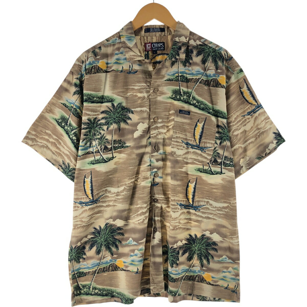 古着 90'S ラルフローレン Ralph Lauren CHAPS チャップス 総柄 オープンカラー レーヨン ハワイアンアロハシャツ ボックスシャツ メンズL相当 ヴィンテージ /eaa566298 【中古】 【250712】