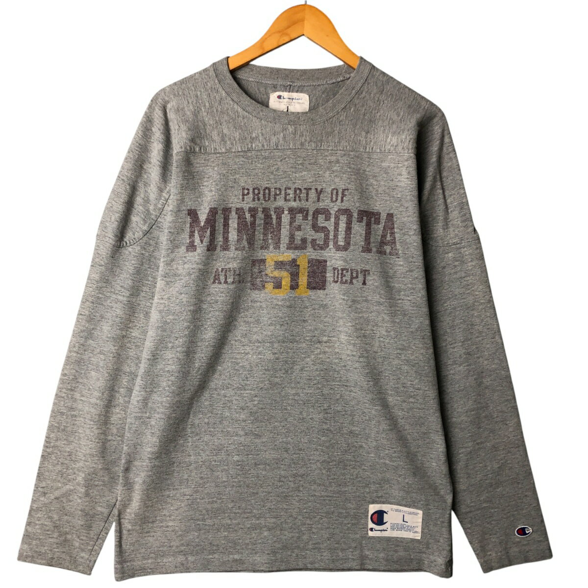 古着 チャンピオン Champion MINNESOTA ミネソタ大学 3連プリント カレッジ ロングTシャツ ロンT フットボールTシャツ メンズL相当 /eaa566490 【中古】 【250808】 【ss2601_10】