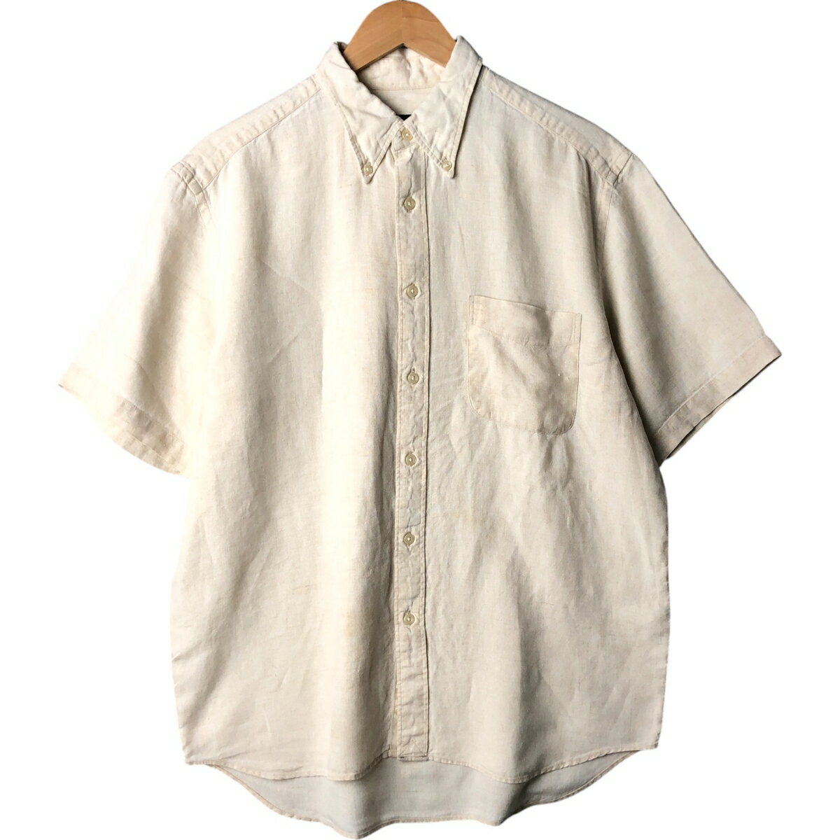 樂天商城 - 古着 エディーバウアー Eddie Bauer 半袖 リネン ボタンダウンシャツ メンズM相当 /eaa566918 【中古】 【250718】