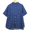古着 ラルフローレン Ralph Lauren CLASSIC FIT クラシックフィット 総柄 星柄 ボタンダウン半袖 リネンシャツ レディースXL相当 /e...
