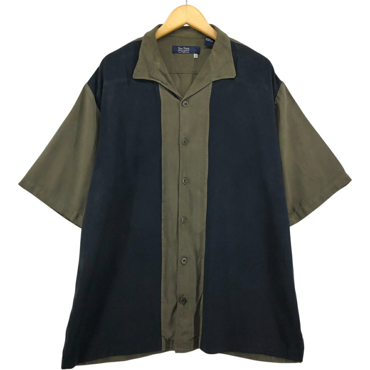 古着 ナットナスト Nat Nast ツートン 半袖 オープンカラー シルクシャツ ボックスシャツ メンズXL相当..