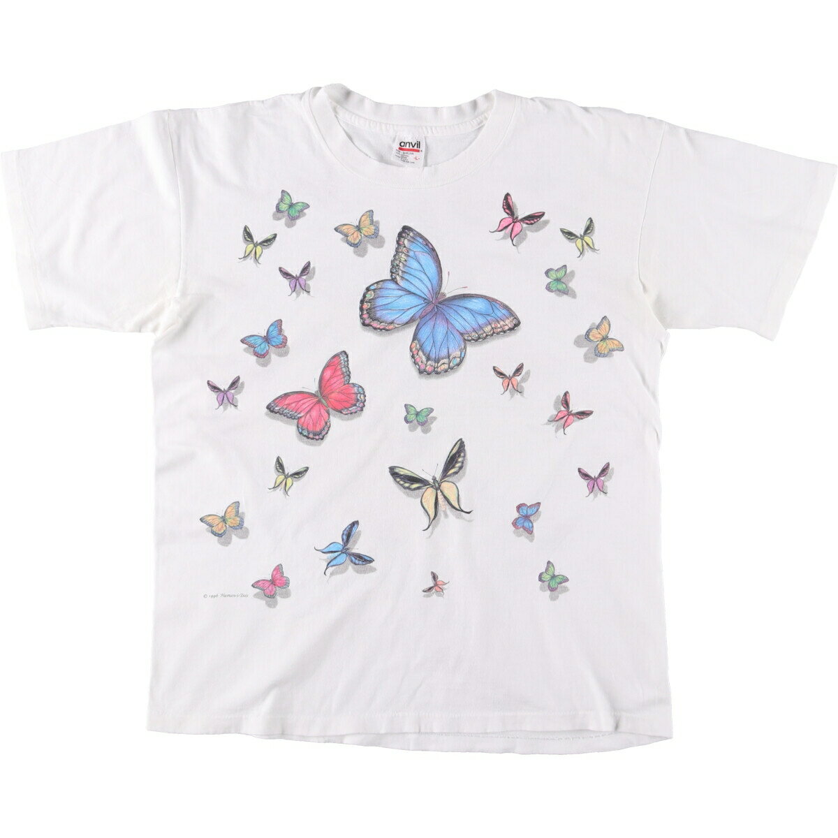 古着 90'S アンビル Anvil 蝶柄 アニマルTシャツ USA製 メンズL相当 ヴィンテージ /eaa567578 【中古】 【250721】 ホワイト系 春夏秋