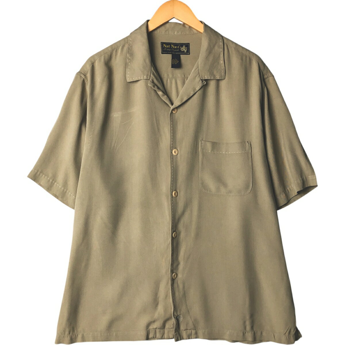 古着 90'S ナットナスト NAT NAST 半袖 オープンカラー シルクシャツ ボックスシャツ メンズL相当 ヴィ..