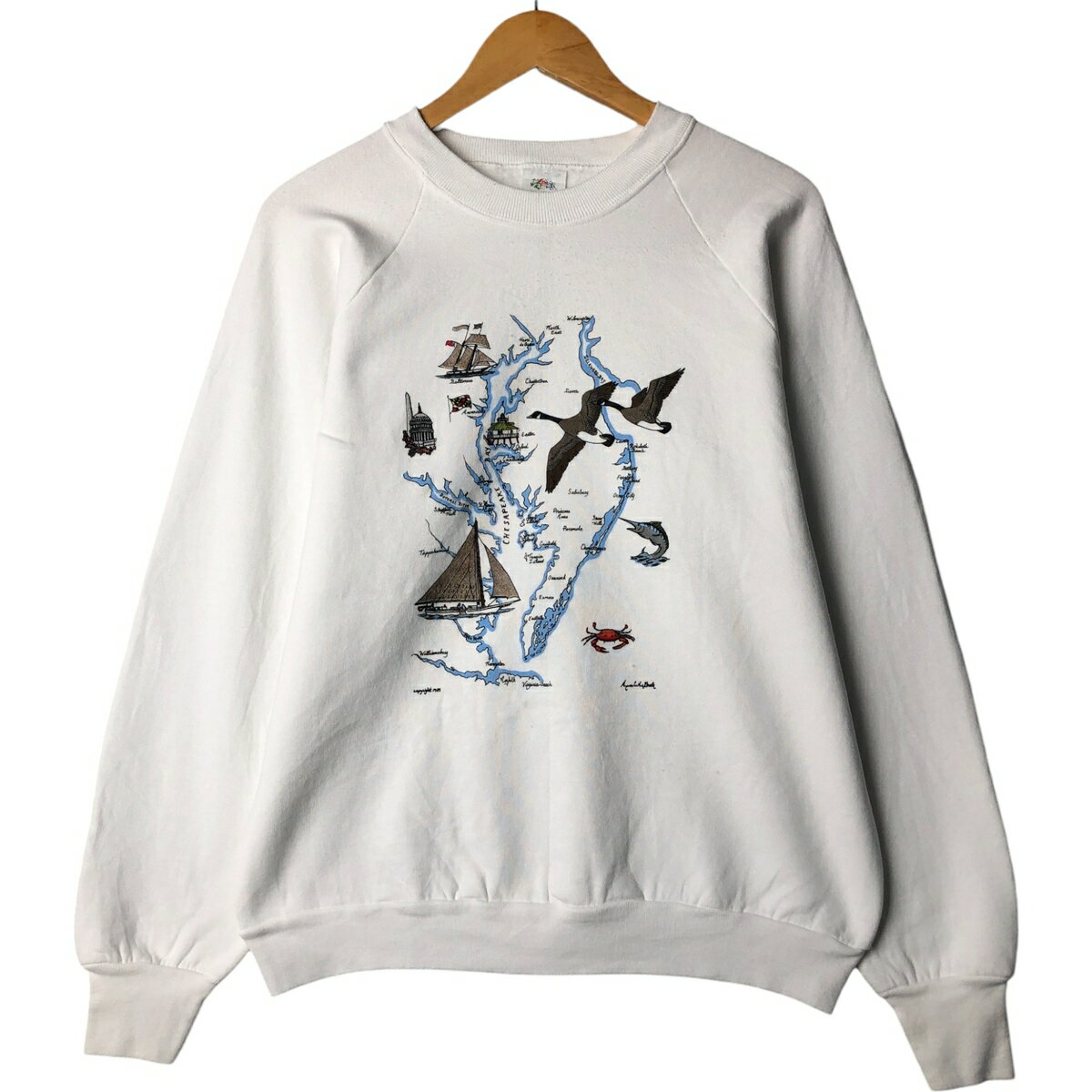 古着 80'S フルーツオブザルーム FRUIT OF THE LOOM プリントスウェットシャツ トレーナー USA製 メンズM相当 ヴィンテージ /eaa5...