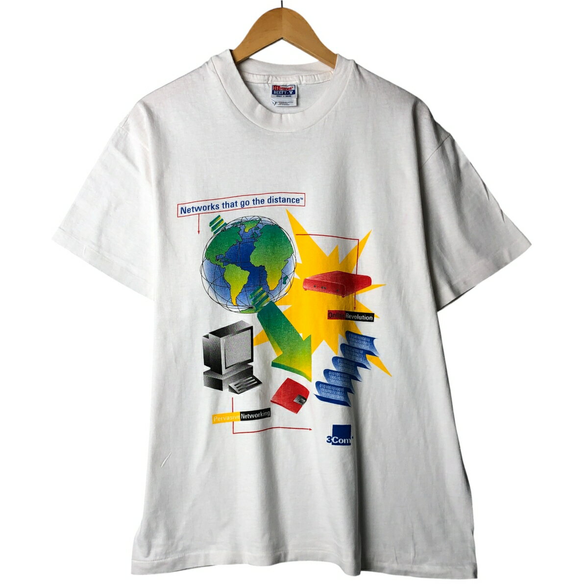 古着 90'S ヘインズ Hanes 3COM スリーコム アドバタイジングTシャツ USA製 メンズL相当 ヴィンテージ /eaa570379 【中古】 【250731】