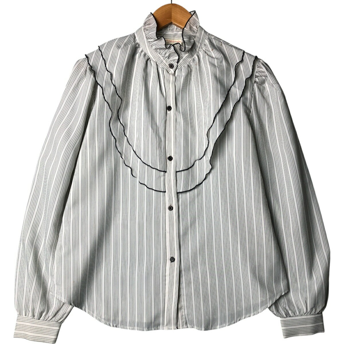 Long-Sleeved - 古着 CALIFORNIA ストライプ柄 スタンドカラー ヨーク 長袖 フリル ブラウス レディースM相当 /eaa571349 【中古】 【250802】 【Elulu/エルル】 【SS2603_30】 グレー系 春夏秋冬