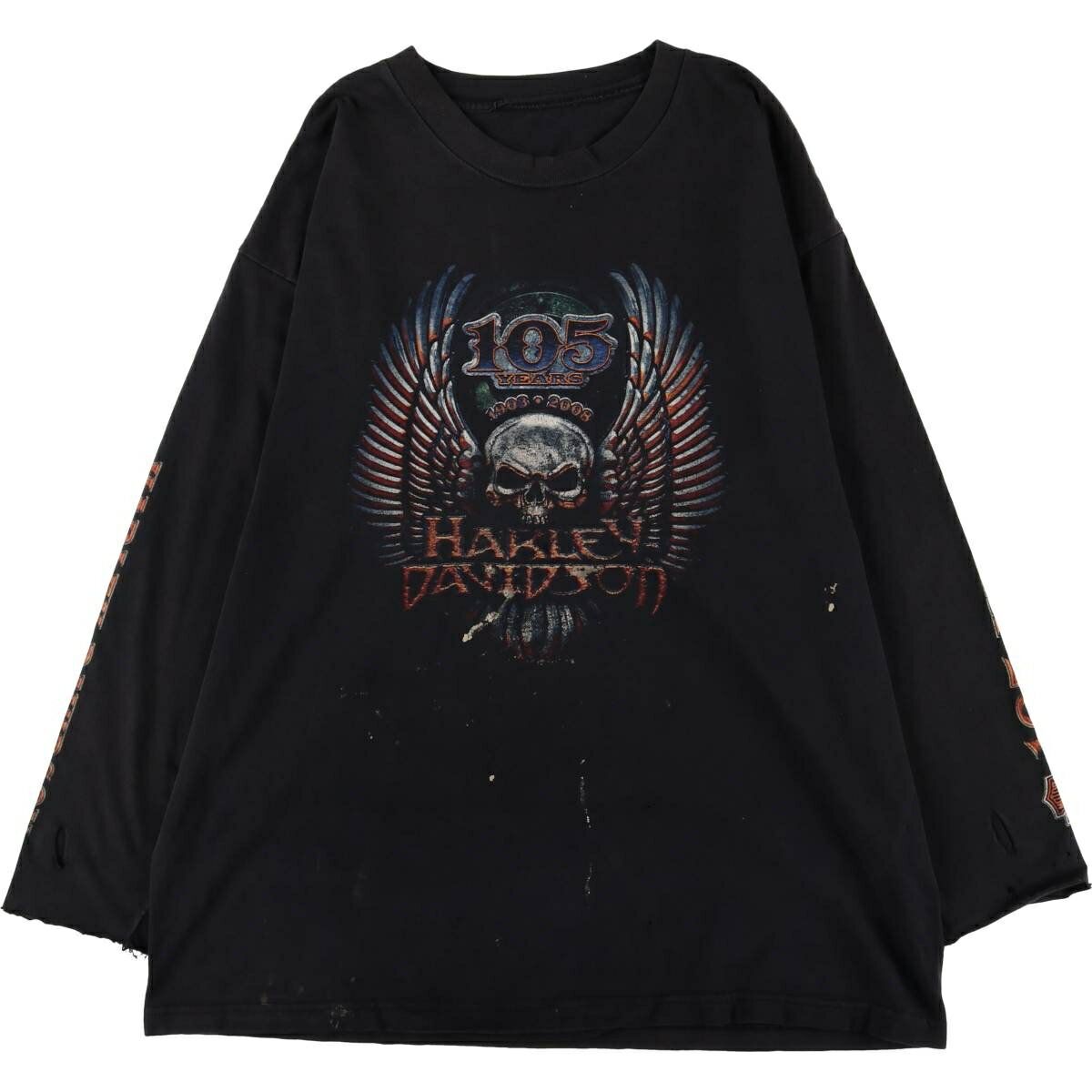 古着 ハーレーダビッドソン Harley-Davidson ドクロ柄 スカル柄 カットオフ ロングTシャツ ロンT メンズL相当 /eaa571964 【中古】 【250808】 【Elulu/エルル】 【ss2601_10】