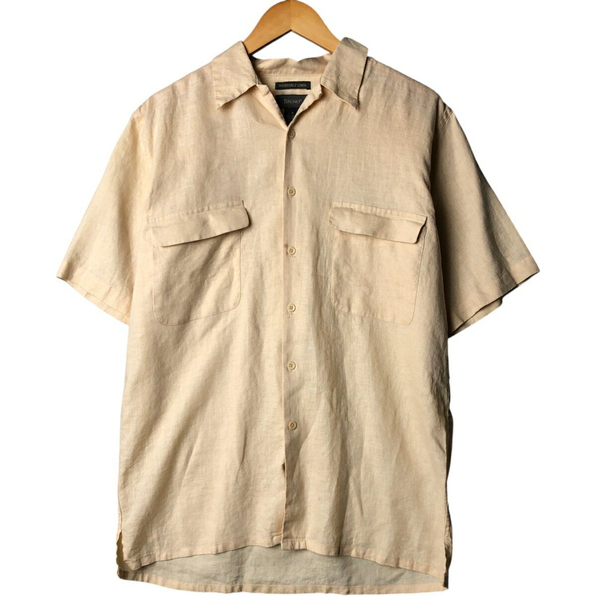 樂天商城 - 古着 ブルーノ BRUNO WASHABLE LINEN 半袖 オープンカラー リネンシャツ ボックスシャツ メンズM相当 /eaa572085 【中古】 【250809】