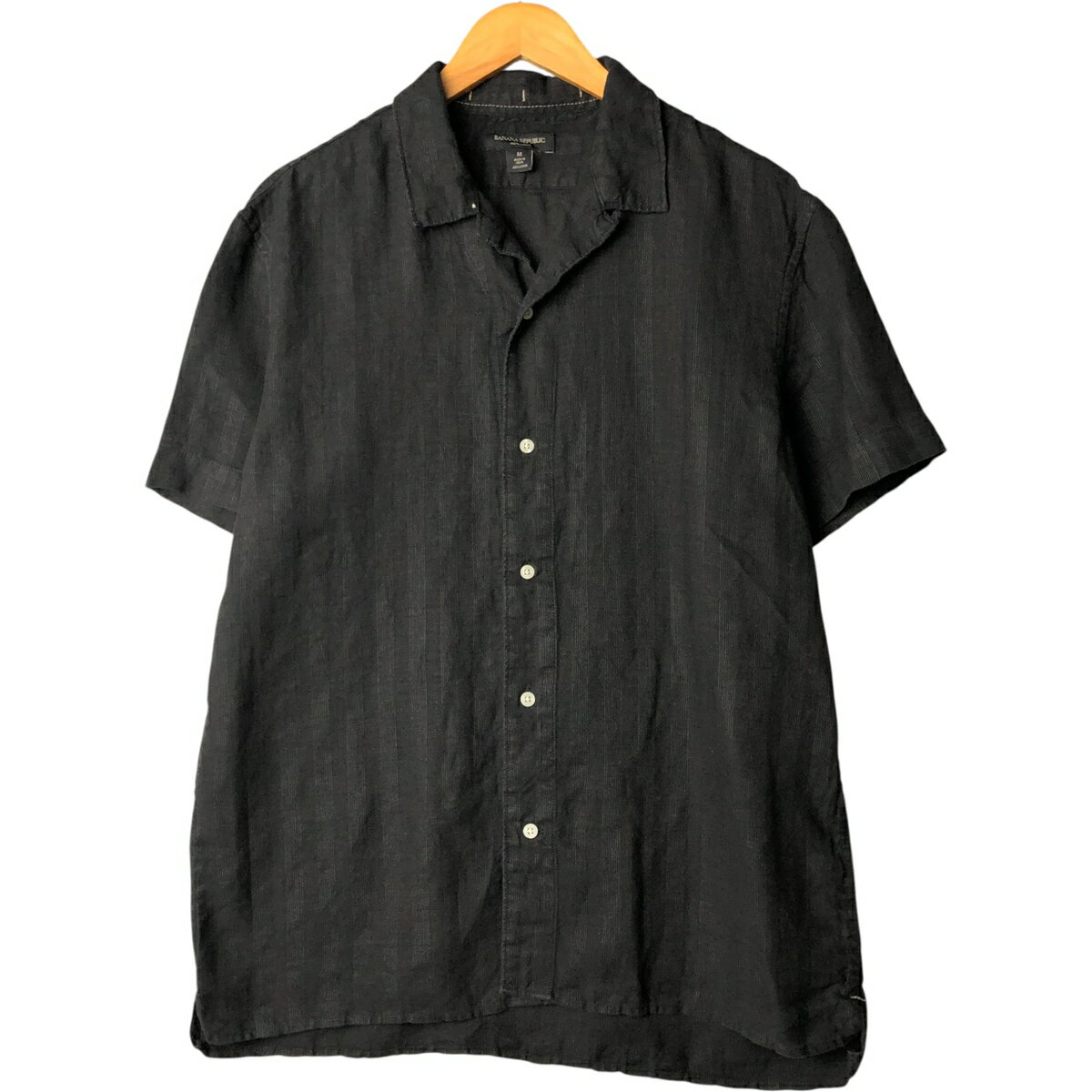 古着 00'S バナナリパブリック BANANA REPUBLIC ストライプ柄 半袖 オープンカラー リネンシャツ ボックスシャツ メンズM相当 /eaa5720..