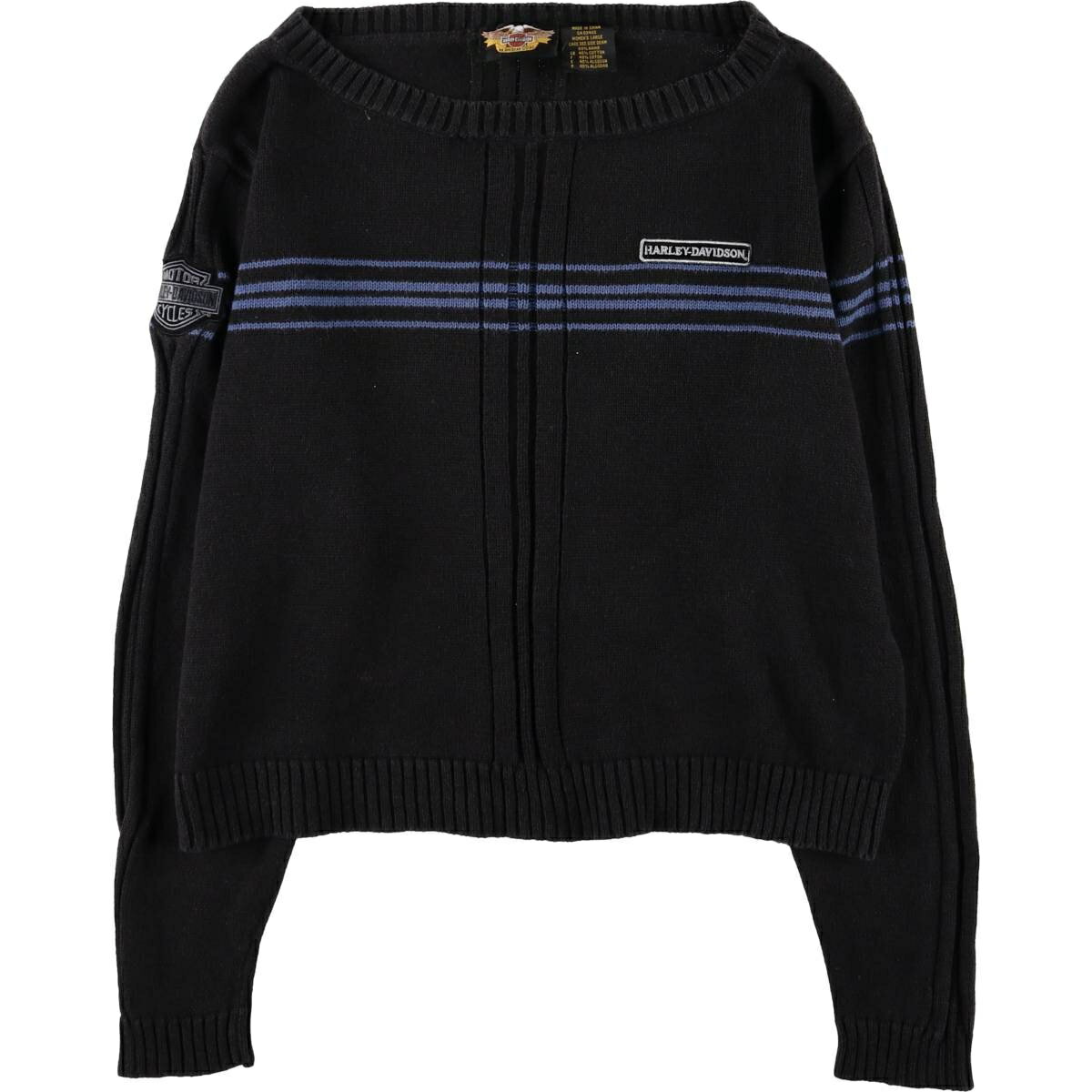 Crew Neck - 古着 ハーレーダビッドソン Harley-Davidson ボーダー柄 ラミー×コットンニットセーター レディースL相当 /eaa572615 【中古】 【250727】 【ADEL/アデル】 【SS2603_30】 ブラック系 秋冬
